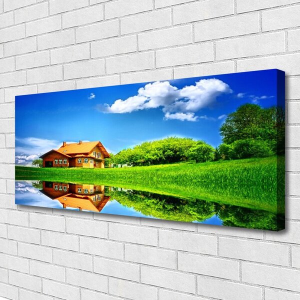 Tablou pe panza canvas Casa Grass Lake Natura Maro Verde Albastru