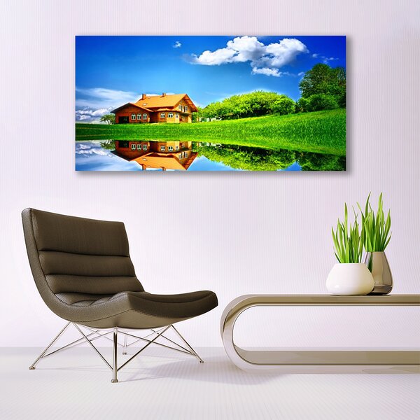 Tablou pe panza canvas Casa Grass Lake Natura Maro Verde Albastru