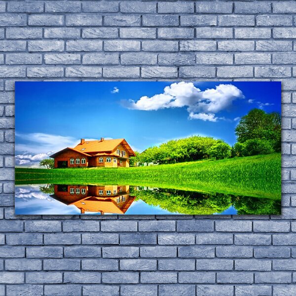 Tablou pe panza canvas Casa Grass Lake Natura Maro Verde Albastru