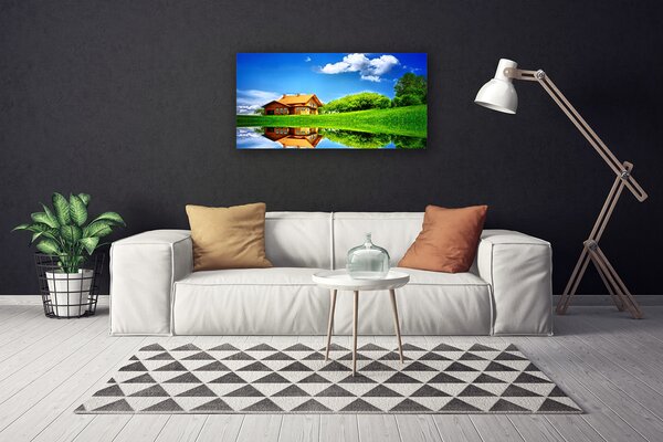 Tablou pe panza canvas Casa Grass Lake Natura Maro Verde Albastru