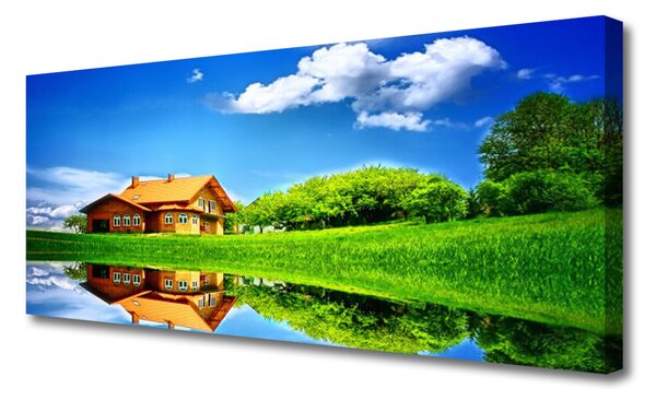 Tablou pe panza canvas Casa Grass Lake Natura Maro Verde Albastru