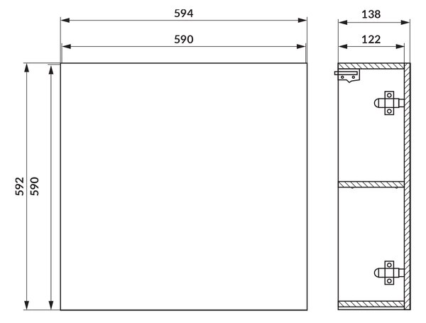 Cersanit Ovida dulap 59.4x13.8x59.2 cm laterala pe perete alb S1058-006