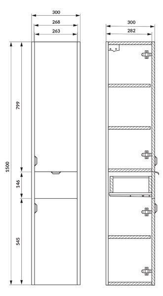Cersanit Ovida dulap 30x30x150 cm laterala pe perete alb S1058-004