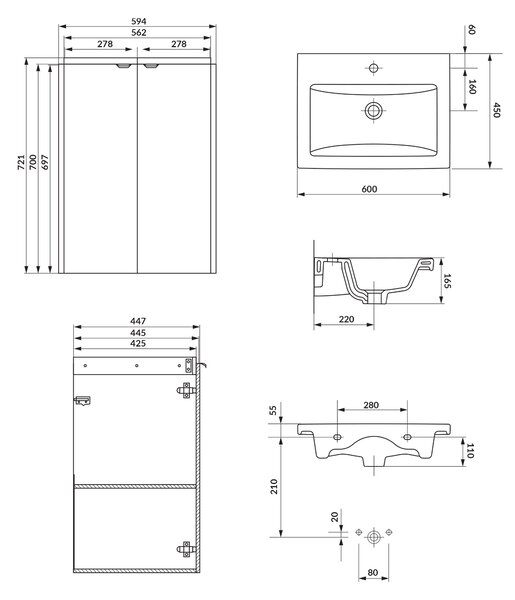 Cersanit Ovida lavoar cu dulap 60 cm stejar S4047-005