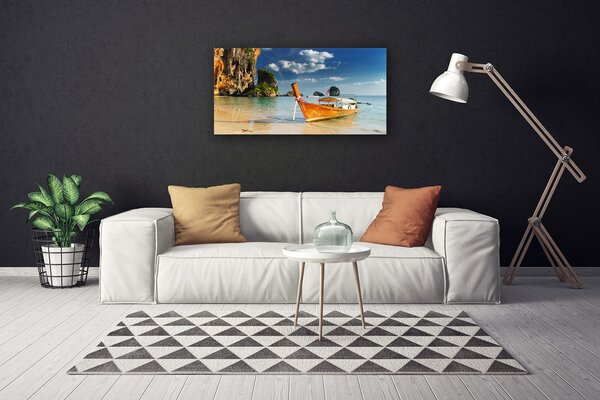 Tablou pe panza canvas Marea barca Peisaj Galben Albastru