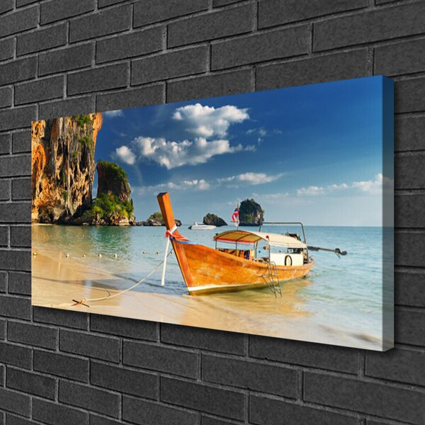 Tablou pe panza canvas Marea barca Peisaj Galben Albastru