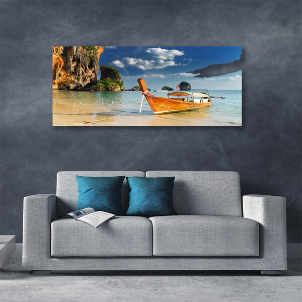 Tablou pe panza canvas Marea barca Peisaj Galben Albastru