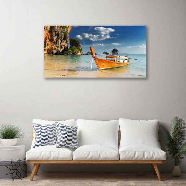 Tablou pe panza canvas Marea barca Peisaj Galben Albastru