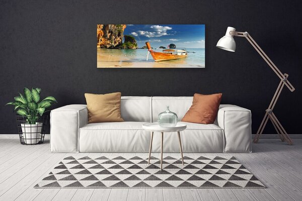 Tablou pe panza canvas Marea barca Peisaj Galben Albastru