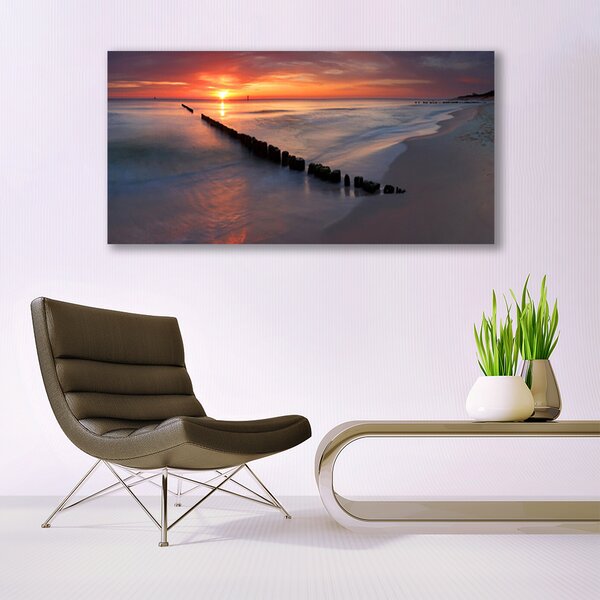 Tablou pe panza canvas Sea Beach Peisaj Galben Gri Albastru Maro