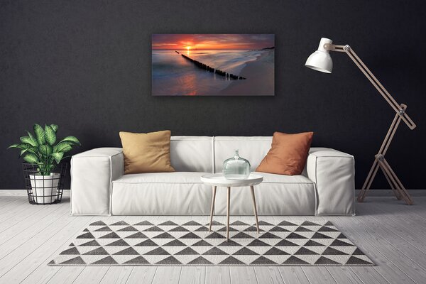 Tablou pe panza canvas Sea Beach Peisaj Galben Gri Albastru Maro