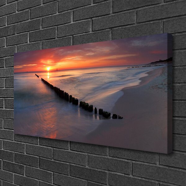 Tablou pe panza canvas Sea Beach Peisaj Galben Gri Albastru Maro
