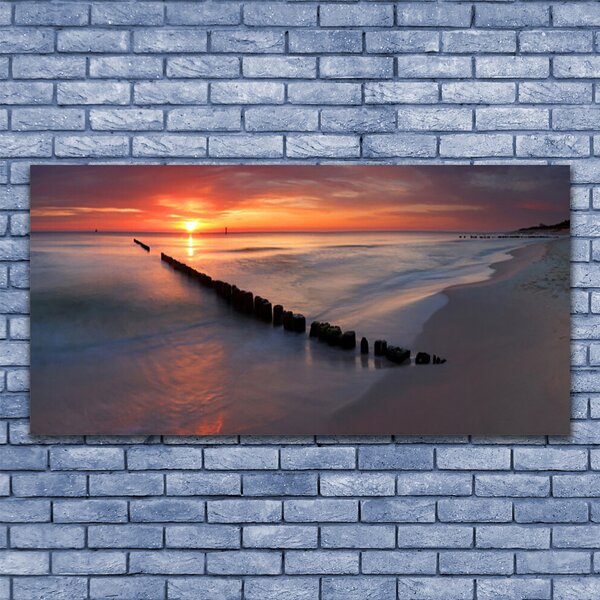 Tablou pe panza canvas Sea Beach Peisaj Galben Gri Albastru Maro