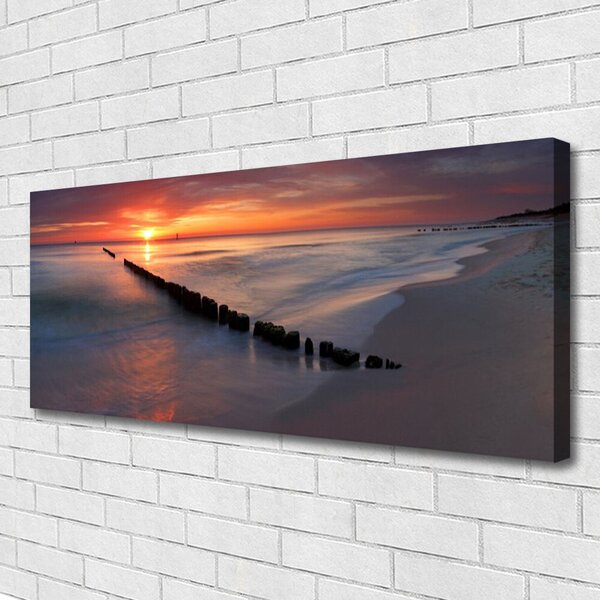 Tablou pe panza canvas Sea Beach Peisaj Galben Gri Albastru Maro