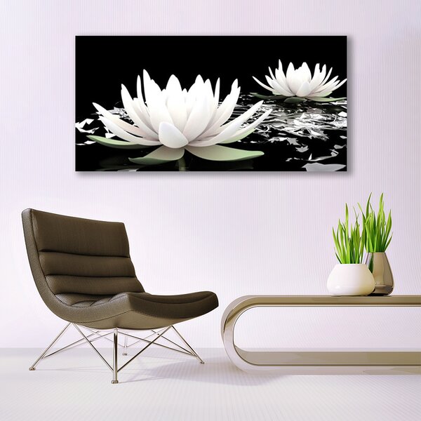 Tablou pe panza canvas Flori Floral Alb Negru