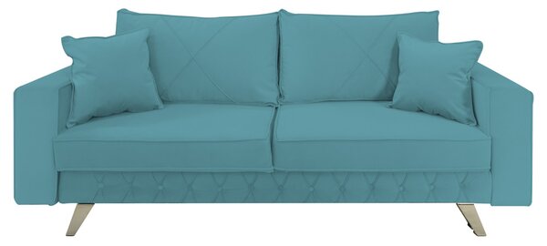 Canapea extensibila Alisson, cu lada de depozitare si picioare argintii, catifea v73 albastru deschis, 230x105x80
