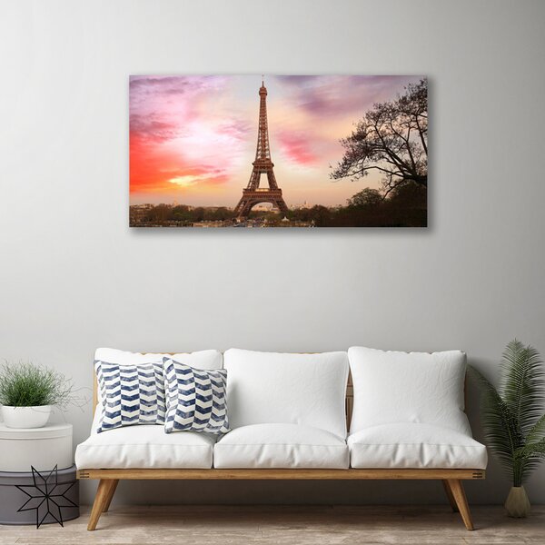 Tablou pe panza canvas Turnul Eiffel din Paris Arhitectura Brun Galben Verde