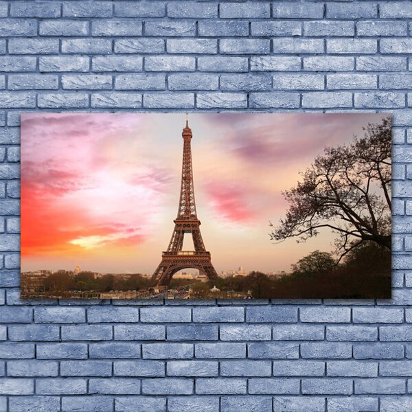 Tablou pe panza canvas Turnul Eiffel din Paris Arhitectura Brun Galben Verde
