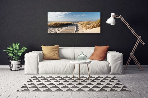 Tablou pe panza canvas Plaja Path Peisaj Gri Verde Albastru
