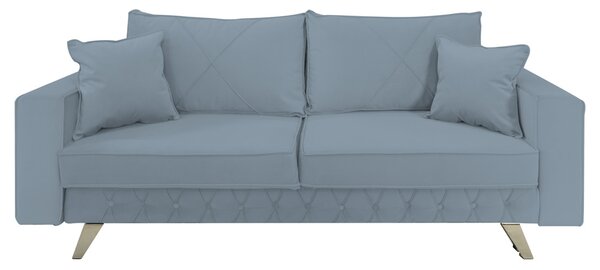 Canapea extensibila Alisson, cu lada de depozitare si picioare argintii, catifea v85 gri deschis, 230x105x80