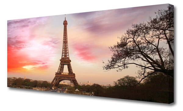 Tablou pe panza canvas Turnul Eiffel din Paris Arhitectura Brun Galben Verde