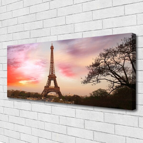 Tablou pe panza canvas Turnul Eiffel din Paris Arhitectura Brun Galben Verde
