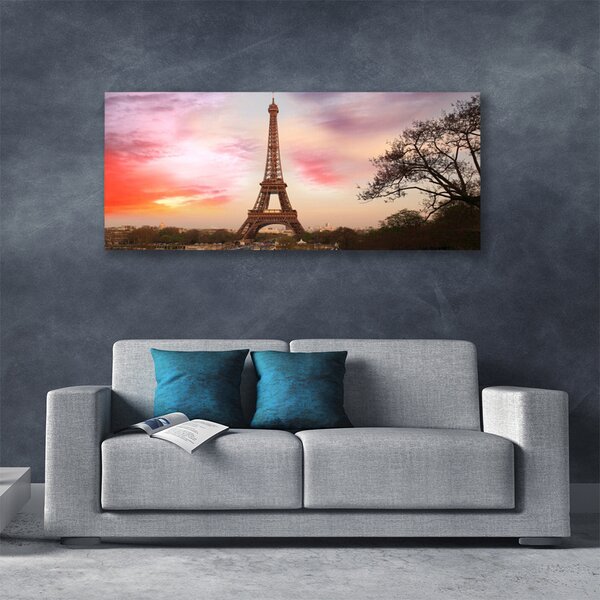 Tablou pe panza canvas Turnul Eiffel din Paris Arhitectura Brun Galben Verde