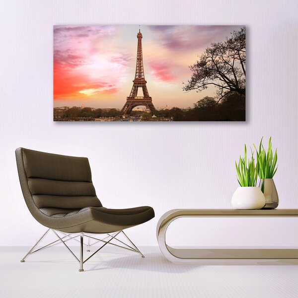 Tablou pe panza canvas Turnul Eiffel din Paris Arhitectura Brun Galben Verde