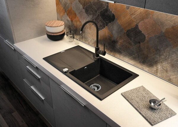 Deante Evora, chiuvetă blat granit 780x440x193 mm Z/O, 3,5" + sifon cu economie de spațiu, 1 cameră, grafit, ZQJ_2113