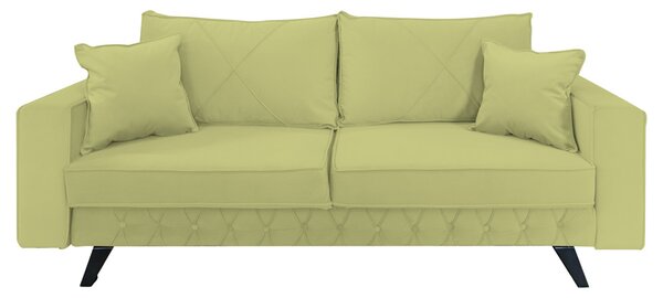 Canapea extensibila Alisson, cu lada de depozitare si picioare negre, catifea v34 verde ou de rata, 230x105x80