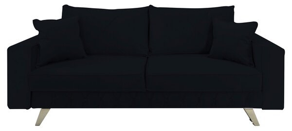 Canapea extensibila Alisson, cu lada de depozitare si picioare argintii, catifea v99 negru, 230x105x80