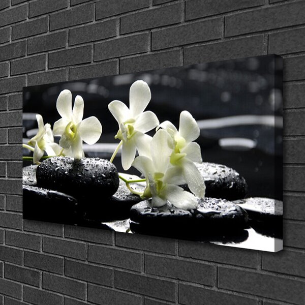 Tablou pe panza canvas Pietre florale flori alb negru