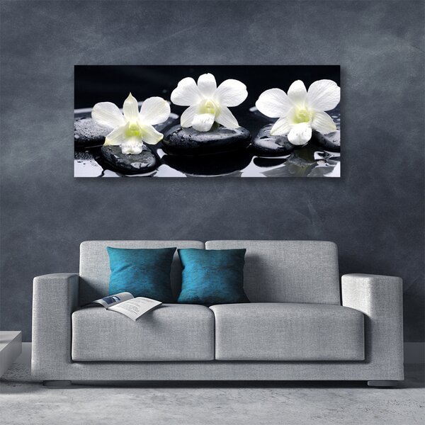 Tablou pe panza canvas Pietre florale flori alb negru