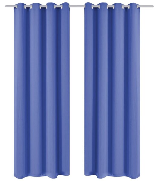 Draperii opace cu ocheți metalici, 2 buc, 135x175 cm, albastru