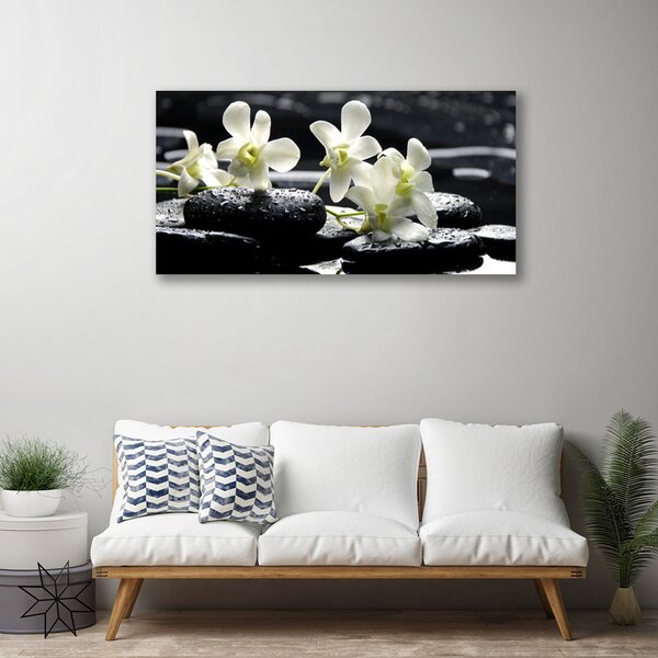 Tablou pe panza canvas Pietre florale flori alb negru
