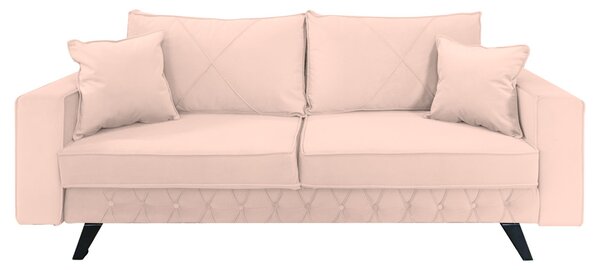 Canapea extensibila Alisson, cu lada de depozitare si picioare negre, catifea v61 roz pal, 230x105x80