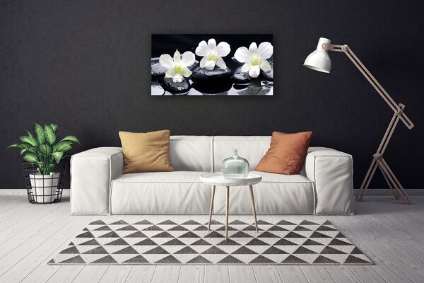 Tablou pe panza canvas Pietre florale flori alb negru