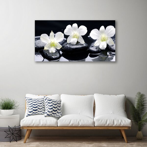Tablou pe panza canvas Pietre florale flori alb negru