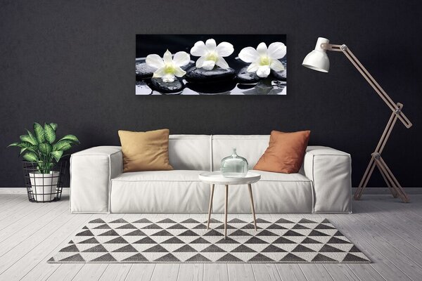 Tablou pe panza canvas Pietre florale flori alb negru