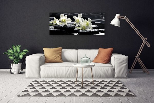 Tablou pe panza canvas Pietre florale flori alb negru