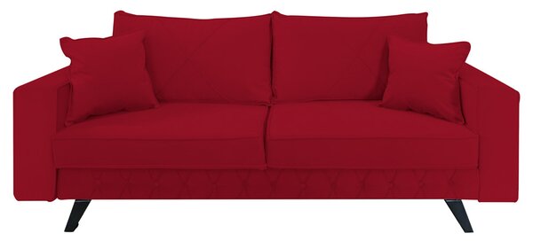 Canapea extensibila Alisson, cu lada de depozitare si picioare negre, catifea v59 rosu, 230x105x80
