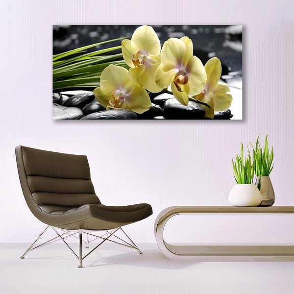 Tablou pe sticla Flori Floral Galben