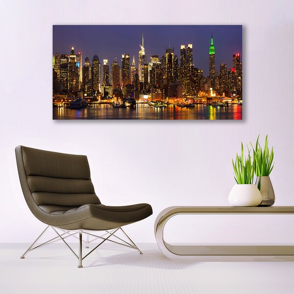 Tablou pe panza canvas Oraș Case Brun Galben Violet