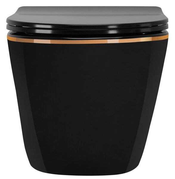 Rea Carlo Mini, bol suspendat fără margine 49x37 cm cu scaun cu închidere lentă, margine negru-aurie, REA-C8800