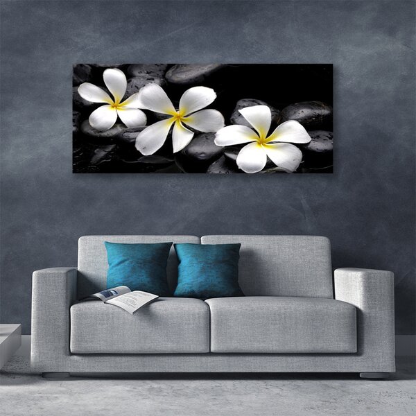 Tablou pe panza canvas Pietre florale flori alb negru