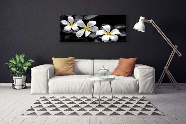 Tablou pe panza canvas Pietre florale flori alb negru