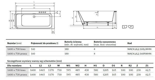 Excellent Lila 2.0 cadă de colț 160x73 cm dreptunghiulară alb WAEX.LIL2.160P.WHN