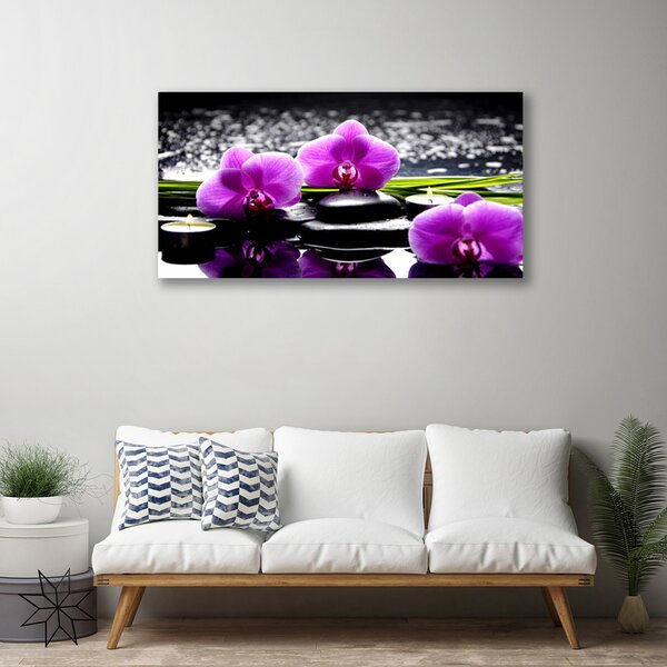 Tablou pe panza canvas Pietrele florale flori roz negru
