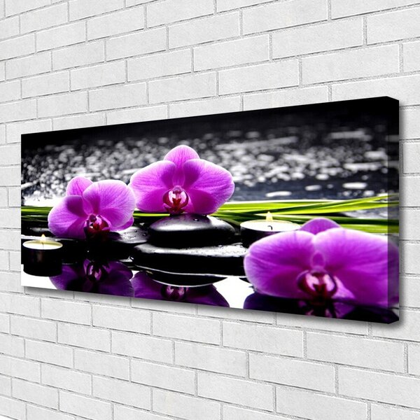 Tablou pe panza canvas Pietrele florale flori roz negru