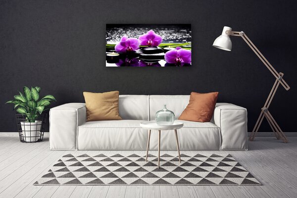 Tablou pe panza canvas Pietrele florale flori roz negru